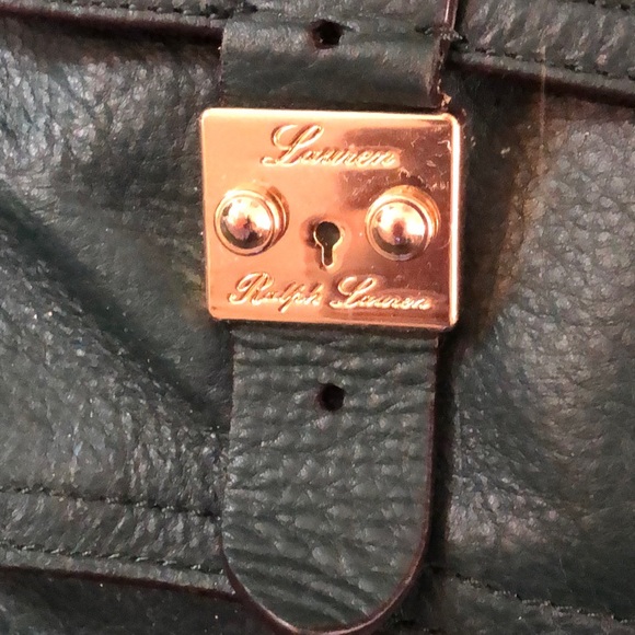 RALPH LAUREN Rich Green Leather Two Handle Tote Bag Interior & Exterior Pockets - Picture 8 of 17